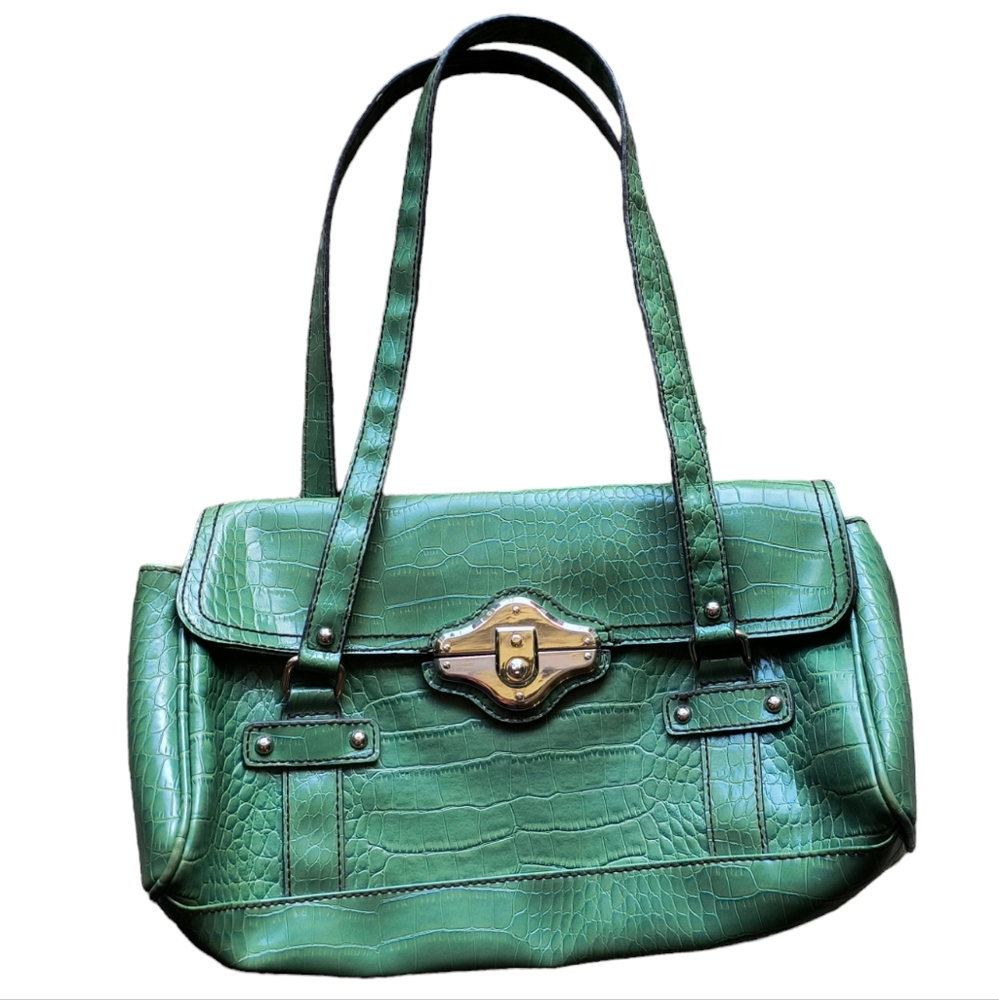 Vintage Y2K Purse Green Mock Croc Villager by Liz Claiborne shoulder bag